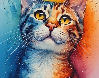 Pacote com 50 imagens de gatos de Bengala em estilo aquarela (JPGs) - Download digital