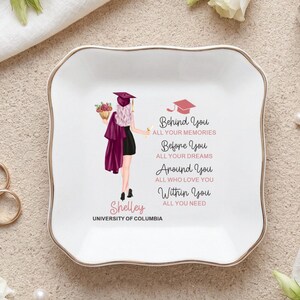 Aangepaste afstudeerplaat, gepersonaliseerd cadeau afgestudeerde student, inspirerende aandenkenschotel voor haar, decoratie seniorenfeest