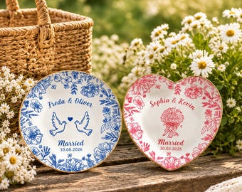 Op maat gemaakt schaaltje voor verlovingsringen, gepersonaliseerd schaaltje voor trouwringen, verlovingscadeau voor een stel, cadeau voor de bruid.