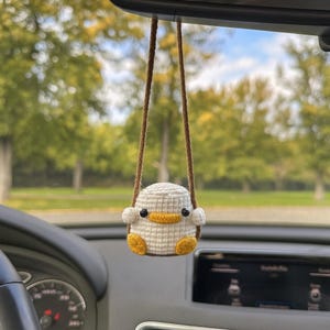 Cute Swinging Duck Car Mirror Hanging Accessories, Crochet Duckling Ornaments, New Car Gift Idea, Gift For Her, Car Decorations, Car Charm