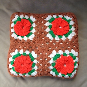 Granny Square Pillow, Vintage Crochet Pillow