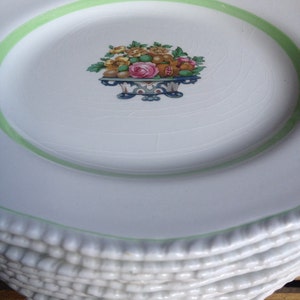 Wood and Sons Plates, Green Floral Dinner Plates, Antique Dinner Plates