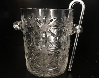 Vintage Cut Glass Ice Bucket, Small Crystal Ice Bucket, Small Glass Ice Bucket