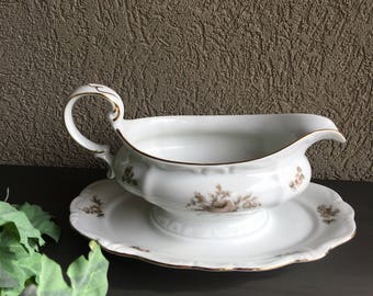 Johann Haviland Sepia Rose Gravy Boat, Vintage Gravy Boat