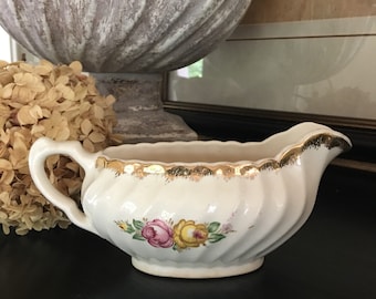 Floral Gravy Boat with Pink and Yellow Roses