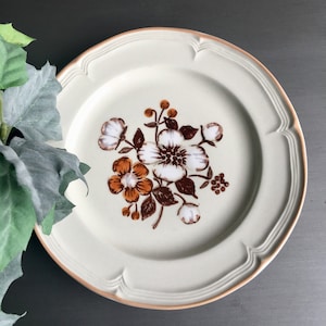 Stoneware Salad Plates, Brown Floral Plates