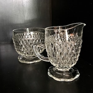 Diamond Point Indiana Glass, Clear Glass Creamer and Sugar Set