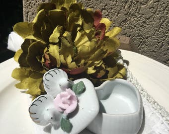 Dove Wedding Ring Box Ceramic Pink Rose - #F5131