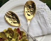 Salad Servers Sheffield Original Kings Silverplate Embossed Gold Wash Bowl England D4009