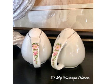 Vintage Hall Rose White Salt and Pepper Shakers With Cork Stoppers