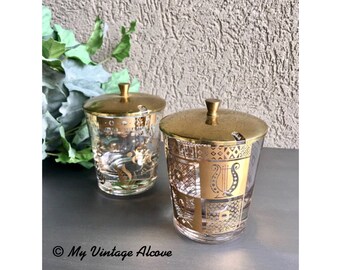 Georges Briard Glassware Jars with Brass Lids Set 2