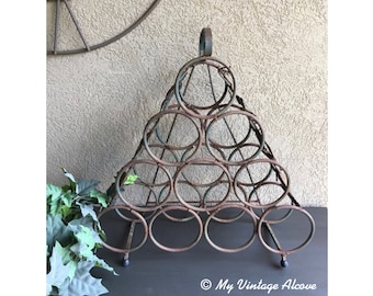 Counter Wine Rack, Rustic Countertop Wine Rack, 10 Bottle Metal Wine Rack, Pyramid Wine Rack