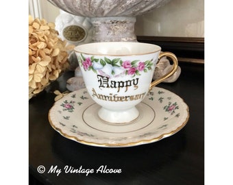 anniversary gift vintage anniversary coffee cups Happy Anniversary tea cups set of 2 Anniversary tea cups