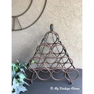 Counter Wine Rack, Rustic Countertop Wine Rack, 10 Bottle Metal Wine Rack, Pyramid Wine Rack
