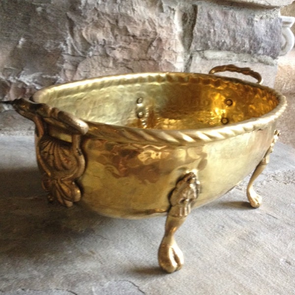 Vintage Solid Brass Planter w/ Lion Paw Feet - #4799