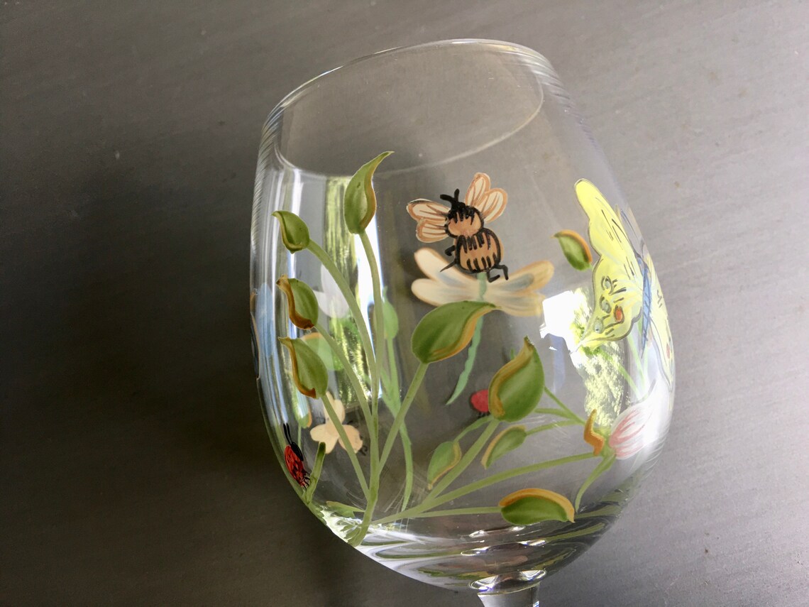 Lenox Butterfly Meadow Wine Glass Vintage Lenox Hand Painted Etsy