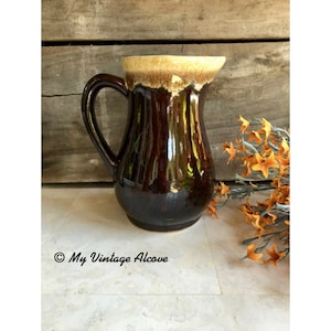 Roseville Pottery Brown Pitcher, Vintage Robinson Ransbottom Brown Drip Glaze Pottery, RRP Co Pottery Pitcher