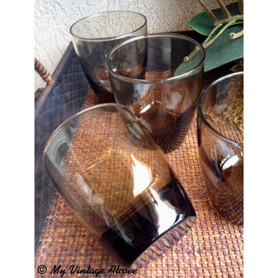 Brown Libbey Drinking Glasses With Thick Base Vintage Set of 4 