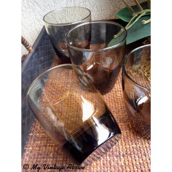 Brown Libbey Drinking Glasses With Thick Base Vintage Set of 4 