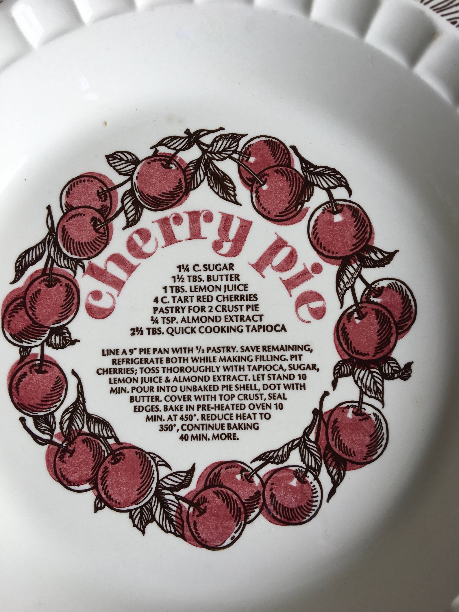 Vintage Cherry Pie Plate With Recipe Vintage Pie Plate With Etsy