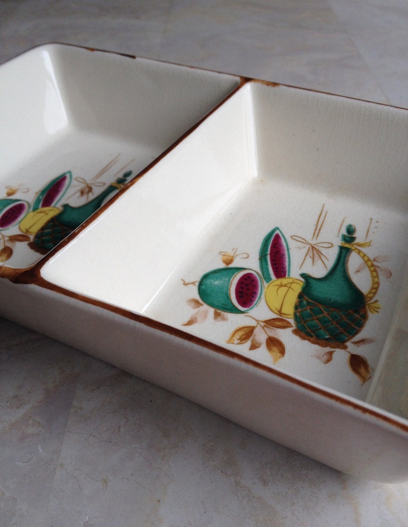 Mid Century Dish Retro Serving Dish Ceramic Divided Serving Etsy