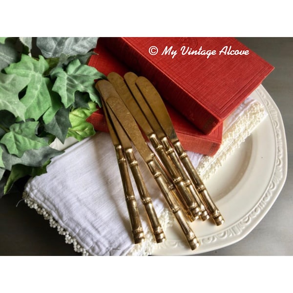 Butter Spreader Knife, Spreader Knives, Gold Bamboo Flatware, Gold Bamboo Silverware