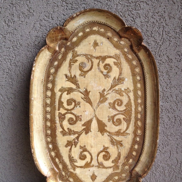 Vintage Italian Florentine Tray Gold Oval Hand Painted ~ #5643