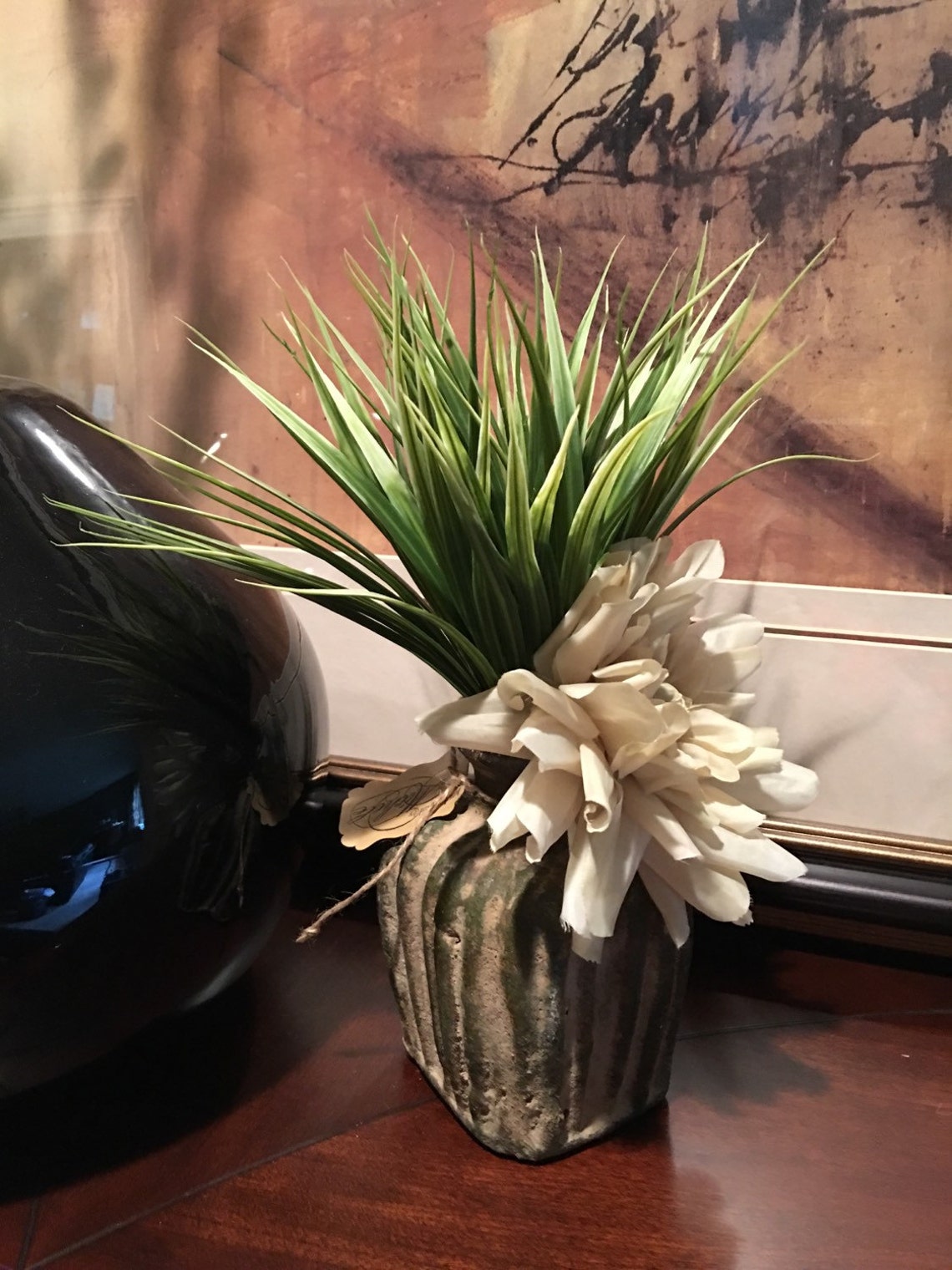 Grass Artificial Floral Arrangement in Vase Artificial Grass Etsy