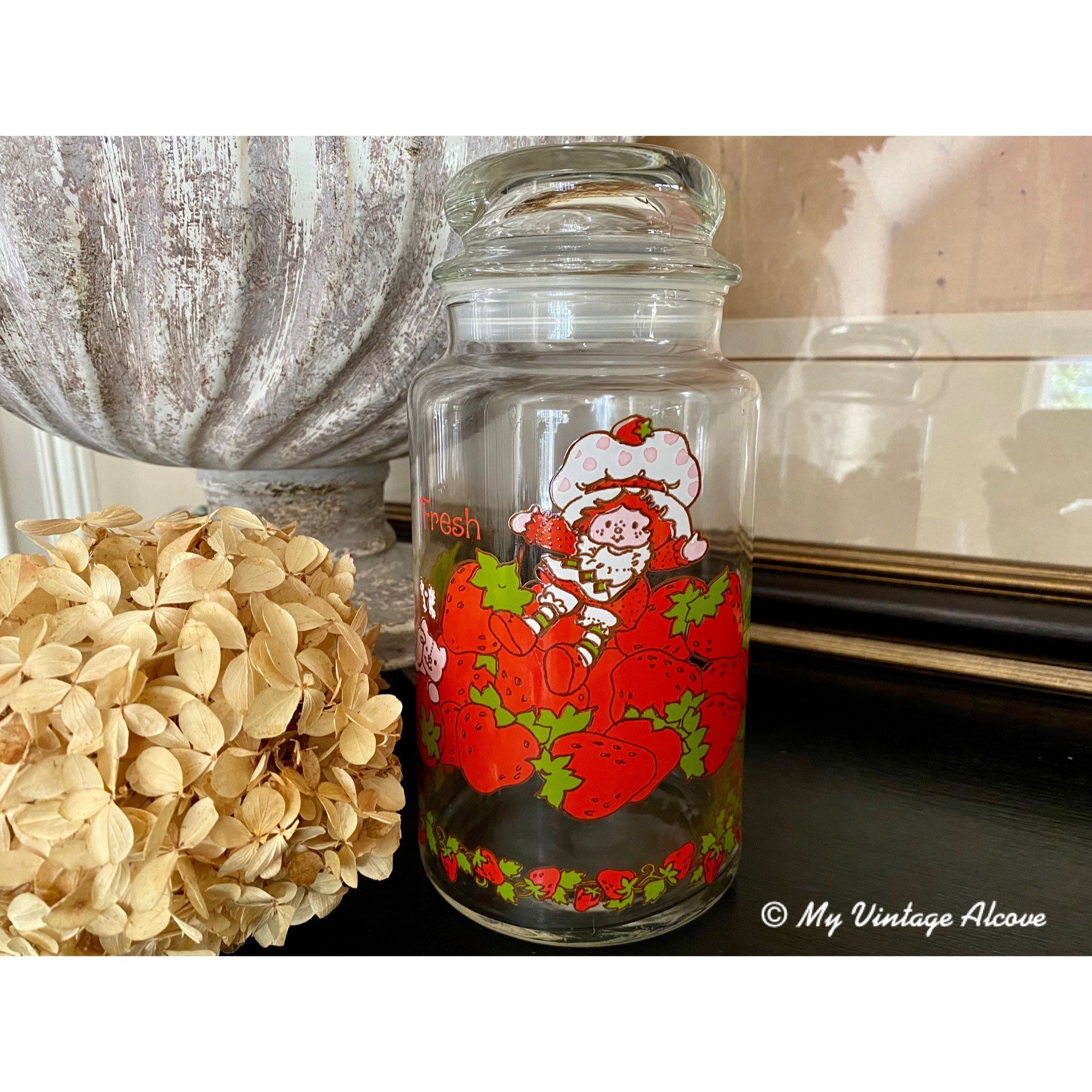 Small Airtight Jam Jar Hand Painted With Strawberry and Flower
