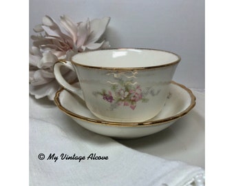 Homer Laughlin Tea Cup, Homer Laughlin Cup and Saucer, Pink Floral Tea Cup and Saucer