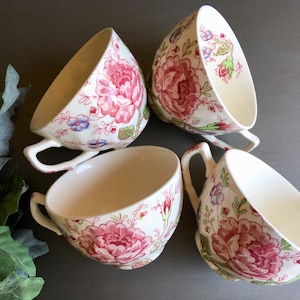 Johnson Brothers Rose Chintz Tea Cups, Pink Roses Teacups