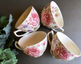 Johnson Brothers Rose Chintz Tea Cups, Pink Roses Teacups