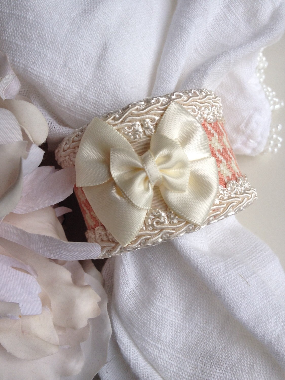 Bow Tie Napkin Rings Pink & Ivory Handcrafted Bowtie Etsy