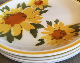 Mikasa Flora D1354 Dinner Plates Vintage Cera-Stone Japan Sunflower - #A2107