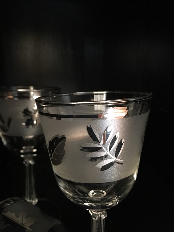 Libbey Frosted Silver Leaf Glasses, Libbey Glassware Silver Leaf Pattern