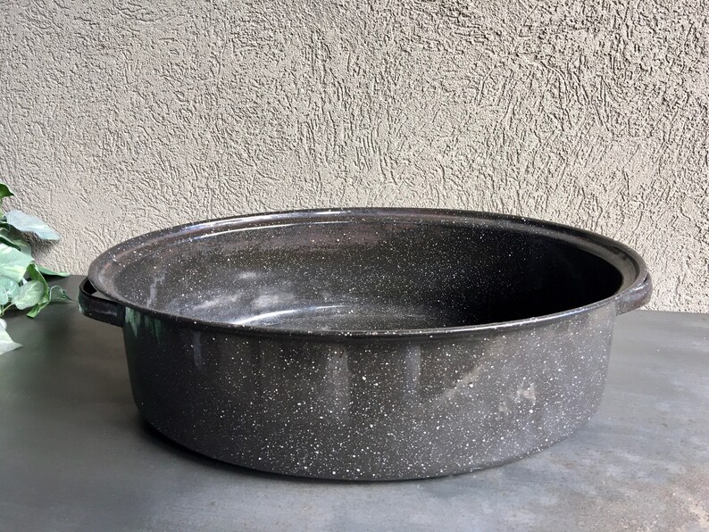Enamel Roasting Pan With Lid Vintage Enamel Roaster Black Etsy