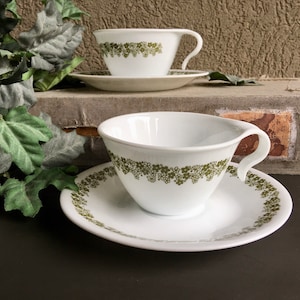 Corelle Spring Blossom Green, Green Corelle Cups, Corelle Green Flowers
