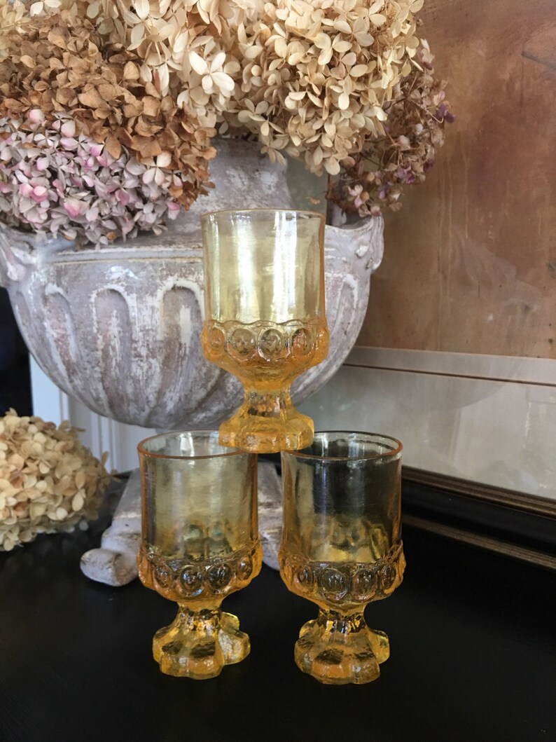 Vintage Yellow Glass Goblet Yellow Water Goblets Yellow Etsy