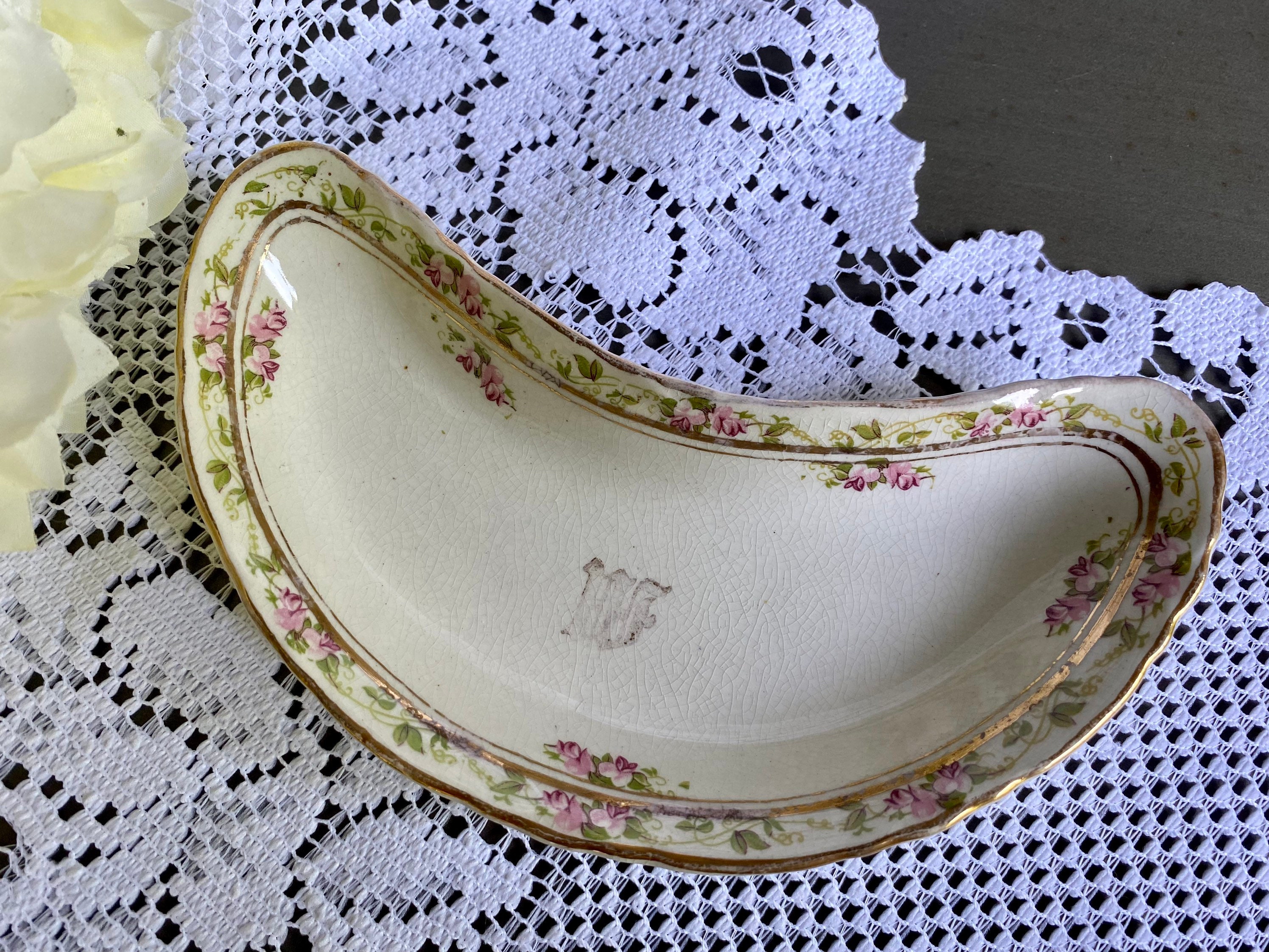 Plato de hueso antiguo, plato de porcelana de Dresde, platos antiguos de Dresde, plato de Dresde