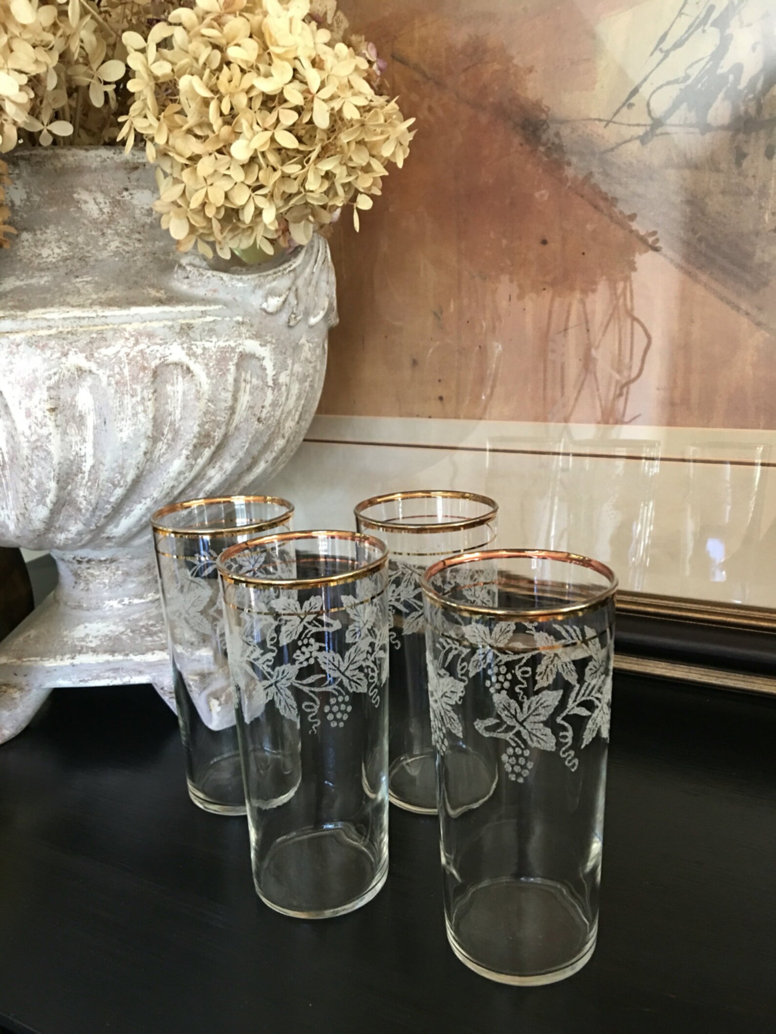 Bartlett Collins Vintage Frosted Drinking Glasses Set 4 Etsy