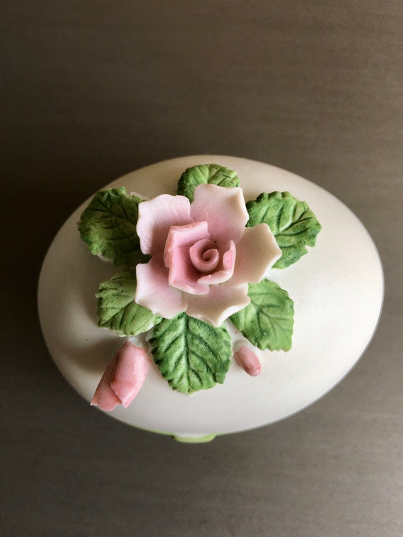 Porcelain Egg Trinket Box, Egg Ring Box, Lefton Porcelain Egg Box