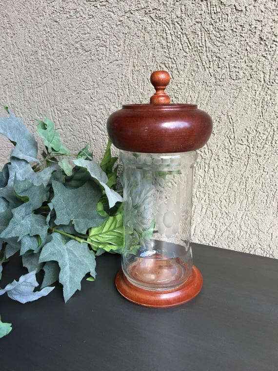Etched Glass Jar With Wood Lid Etched Glass Container With Etsy