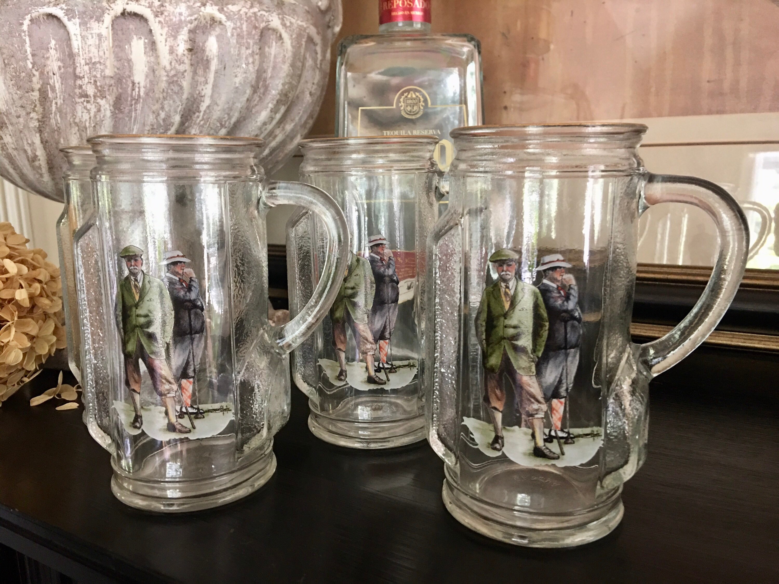 Vintage Golfer Glass Mugs Vintage Golf Drinking Glasses Golf Etsy