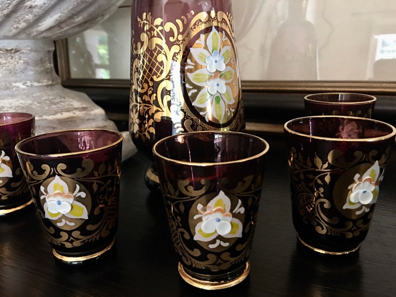 Purple Glass Decanter Purple Decanter Vintage Cordial Etsy