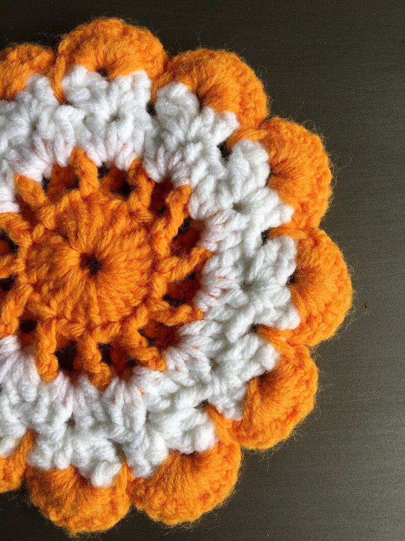 Download Crochet Yarn Potholder / Hot Pot Pad Orange & White Vintage | Etsy