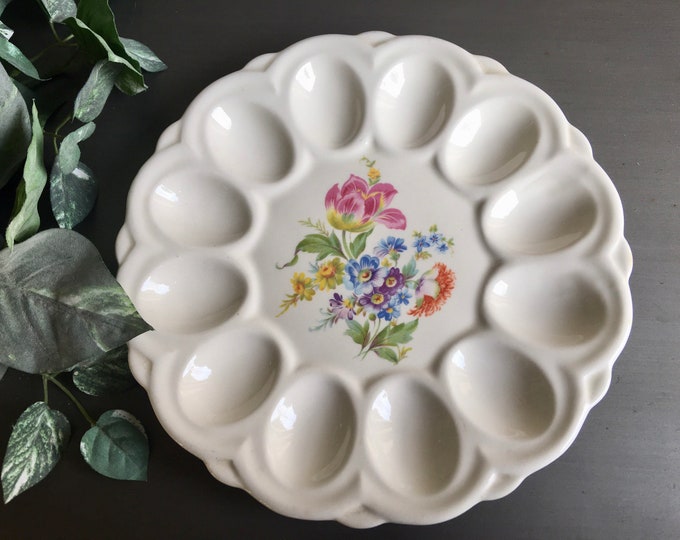 ER American Artware Egg Plate, Vintage Ceramic Deviled Egg Plate