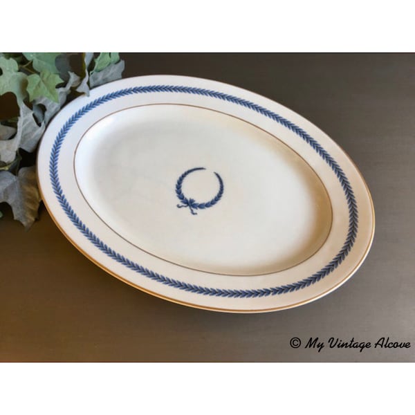 Warwick China Patterns, Blue Oval Platter, Oval China Platter, Vintage Oval Serving Platter