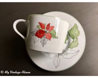 Poinsettia Cup and Saucer, Poinsettia Dishes, Poinsettia China, Block Spal Dishes