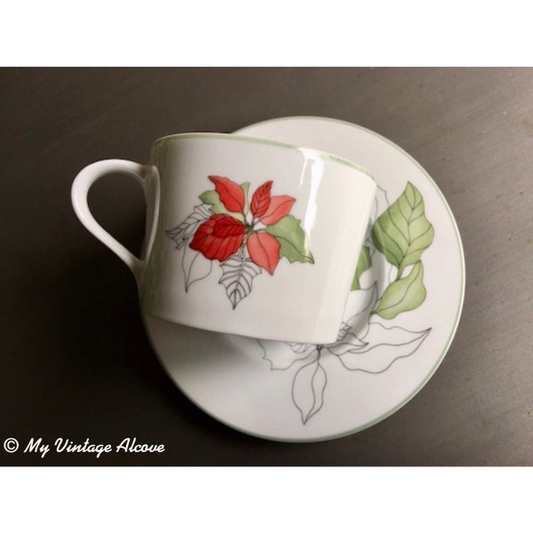 Poinsettia Cup and Saucer, Poinsettia Dishes, Poinsettia China, Block Spal Dishes