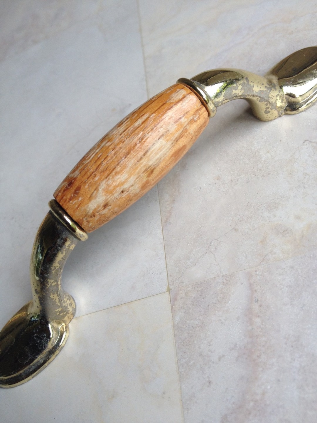 Brass and Wood Drawer Pulls, Wood and Brass Pulls, Oak and